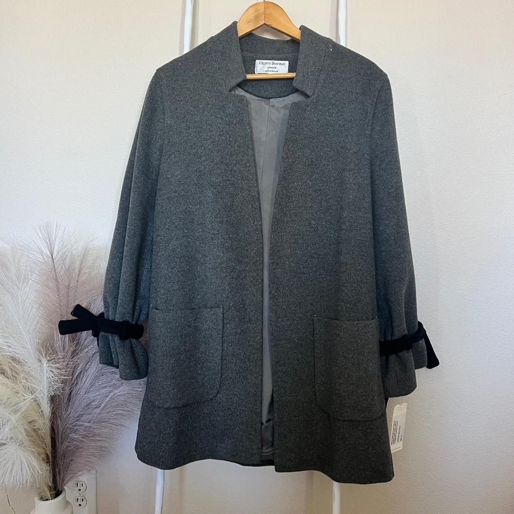 Helene Berman London Open Front Wool Gray Jacket UK size 14 Made in England